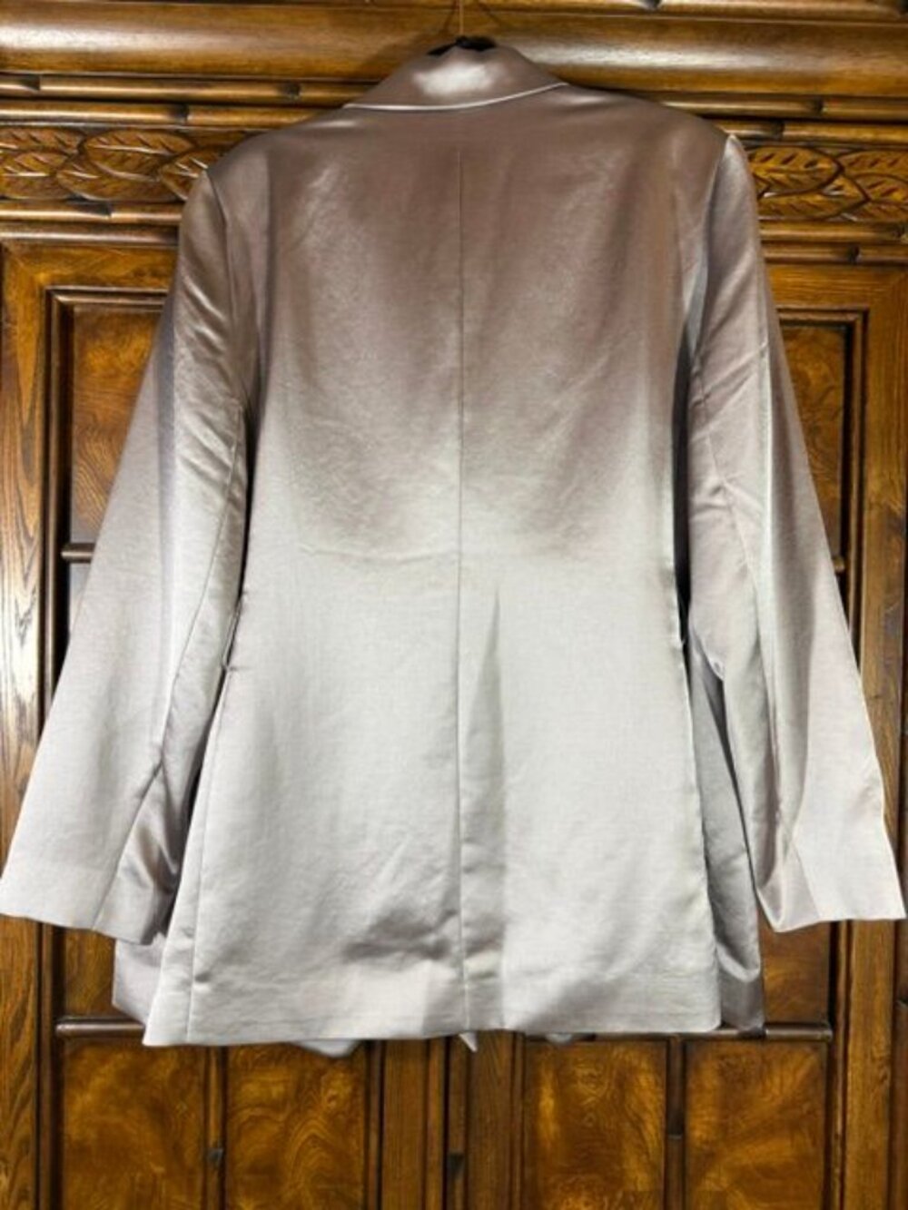 Express Taupe Premium Satin Tie Belt Notch Collar Blazer - Picture 4 of 6